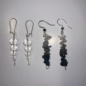 Chic Silver and Black Gemstone Dangly Earring Set